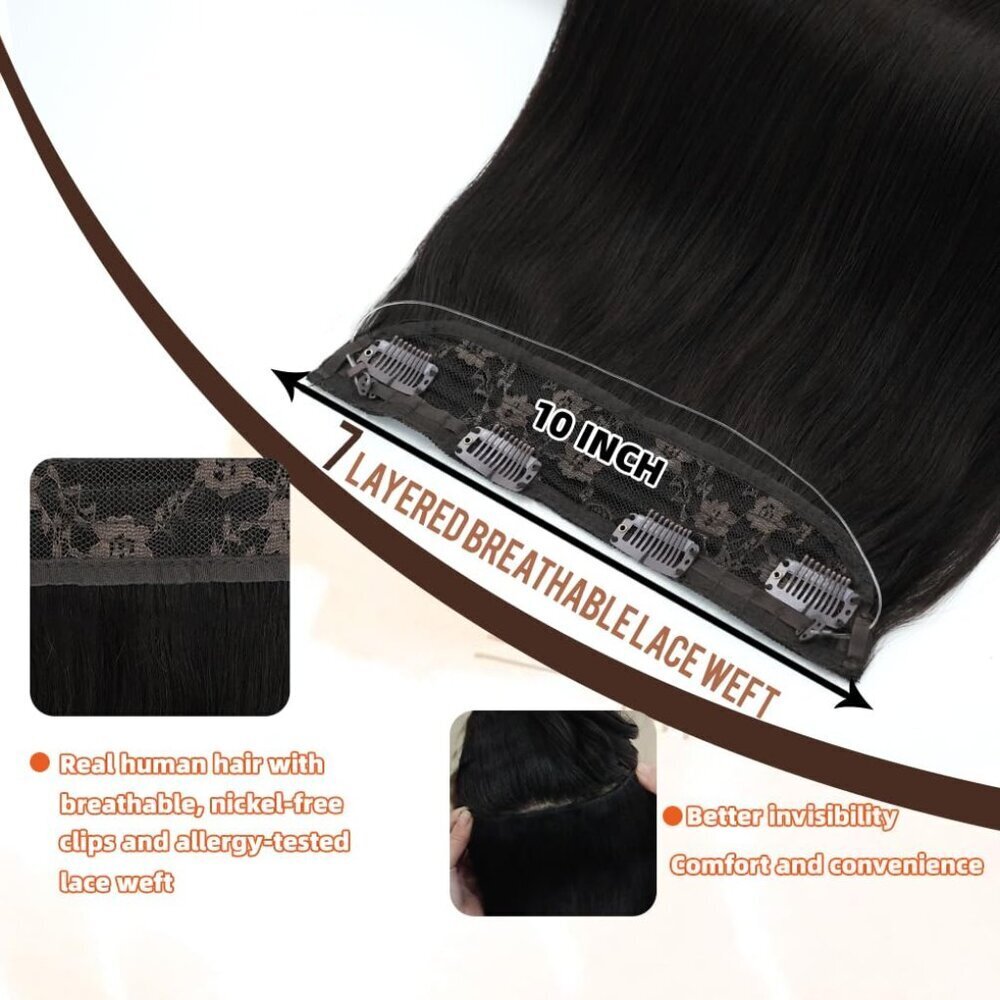 Hair Extensions Human Hair 14 Inch Natural Black Clip-Ins 70G Long Straight - Picture 3 of 6